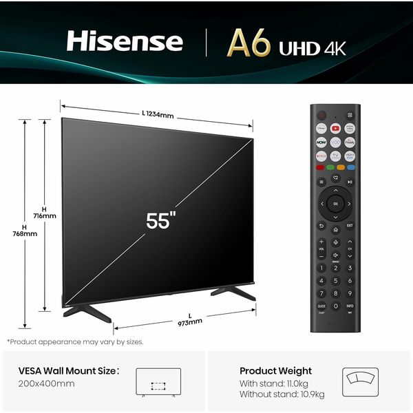 Hisense 55 INCH A6QTUK 4K UHD Smart TV