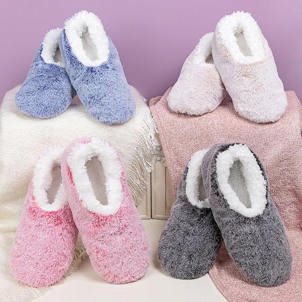 Snoozies! Frosty Faux Fur Slippers Non-Slip Soles White