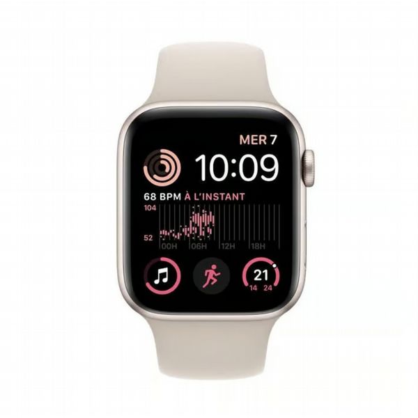 Refurbished Apple Watch SE2 Aluminium 40mm Sport Strap S/M Starlight/Beige. Grade: Premium