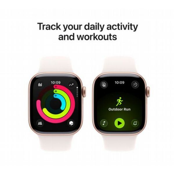 Refurbished Apple Watch Series 11, 42mm Rose Gold aluminium case with S/M Light Blush Sport Band. Grade: Pristine