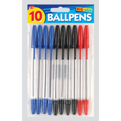 10 Ballpens Blue/Black/Red