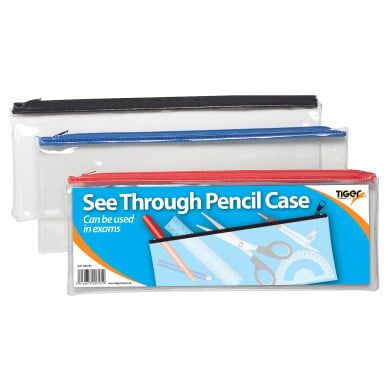 Clear Pencil Case Large 30 x 12.5cm Assorted Colours