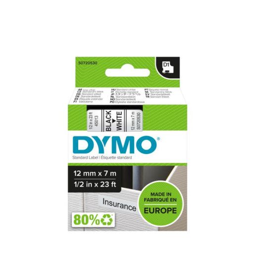 Dymo D1 Tape 12mm Black on White