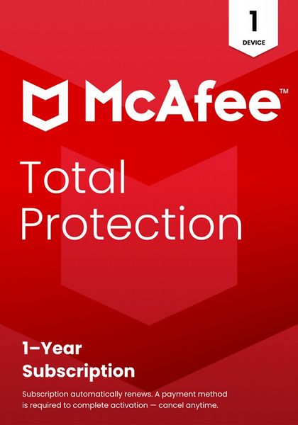 McAfee Total Protection, 1 Year Subscription for 1 Device, Boxed