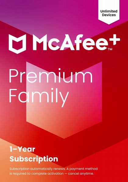 McAfee+ Premium - Family Unlimited Device,  1 Year - Automatic Renewal