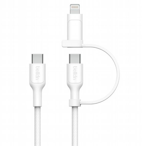 Belkin 2in1 USB-C LTG Braided cable 60W White