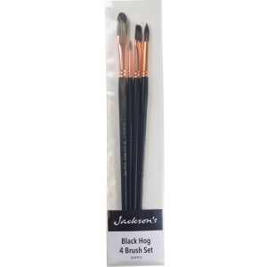  Jackson's: Black Hog Bristle Brush: Set of 4: 2 & 6 Round, 6 Flat & 8...